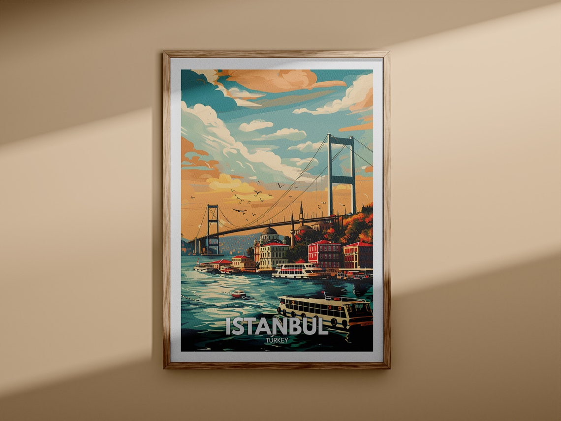 Istanbul Turkey Bosphorus Bridge Sunset City Travel Art Poster - Image 3