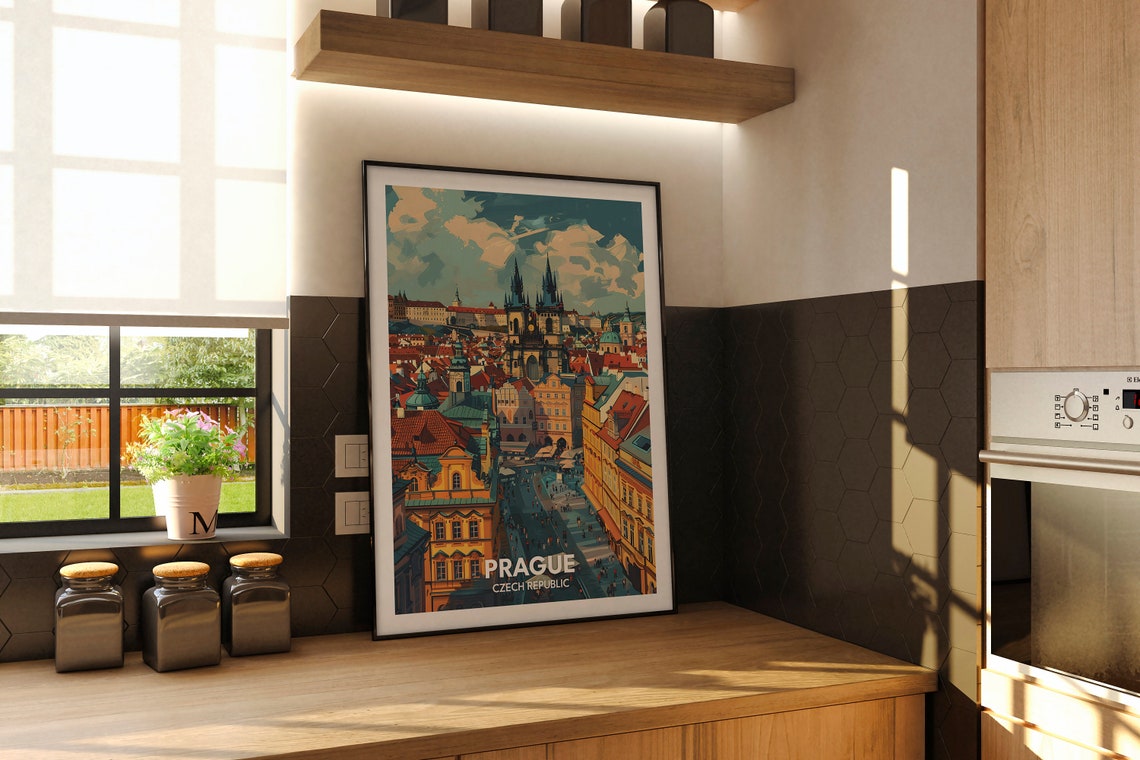 Prague Czech Republic Old Town Square Skyline Sunset Travel Poster - Image 2