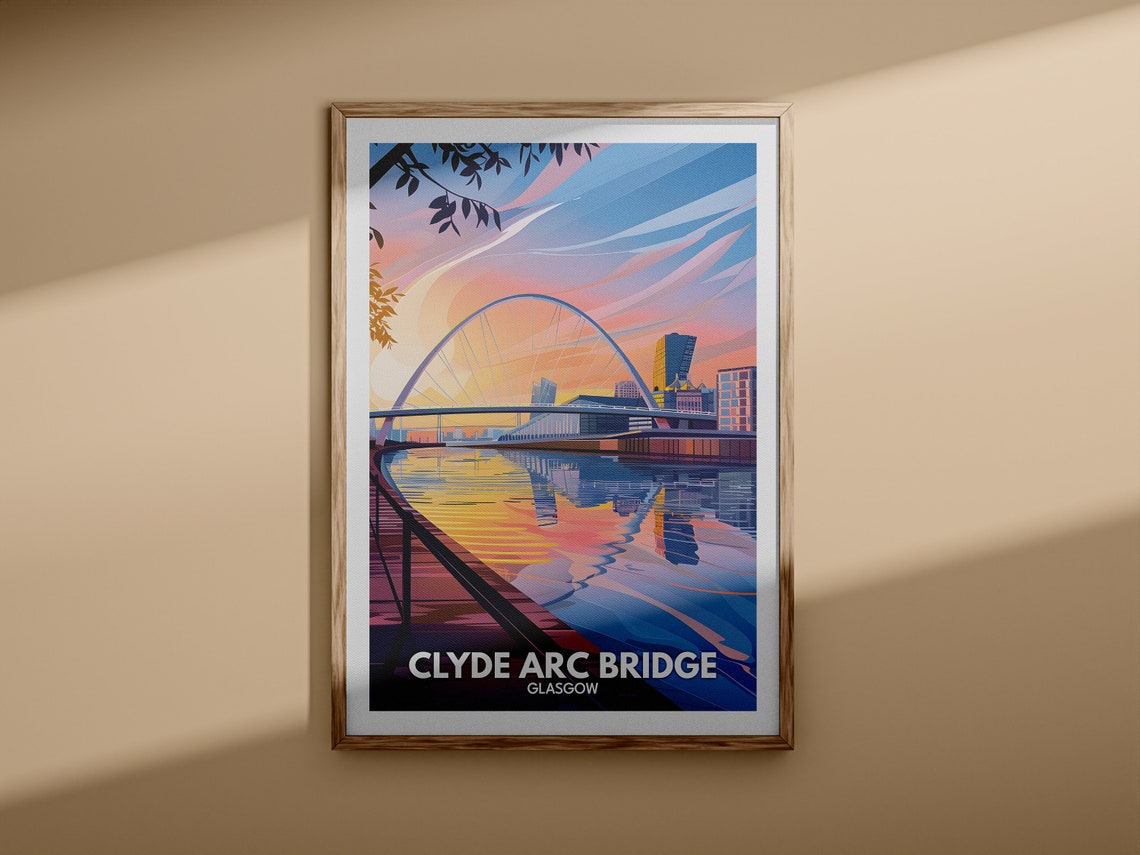 Clyde Arc Bridge Glasgow Sunset River Reflection Travel Poster - Image 3