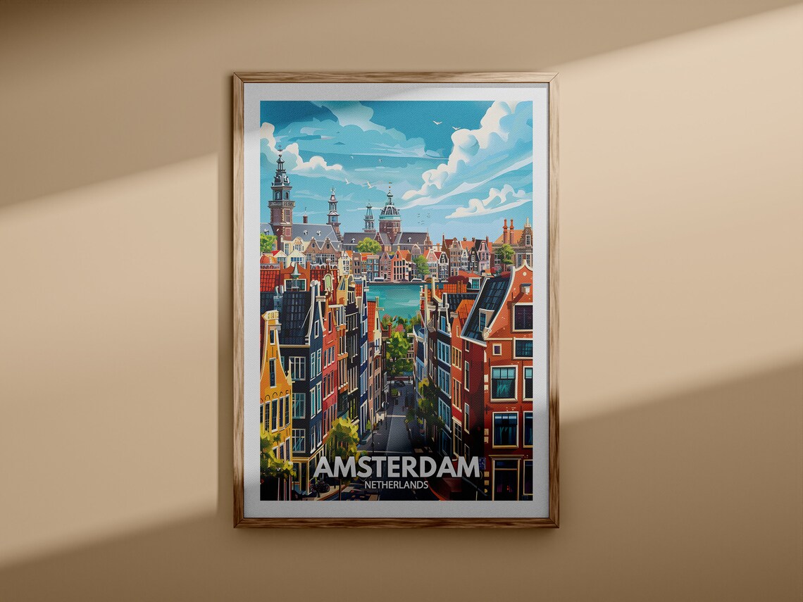 Amsterdam Netherlands Canal Houses Old Town Skyline Travel Poster - Image 3