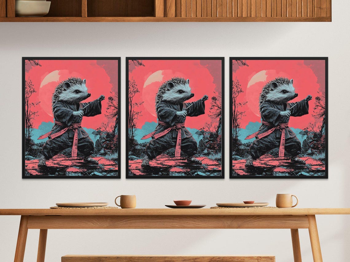 Hedgehog Karate Master In Gi Under Red Sun Japanese Animal Poster - Image 2
