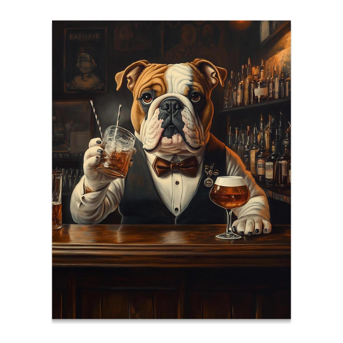 Bulldog Bartender Suit Bowtie Bar Decor Funny Dog Wall Art Poster - Image 2