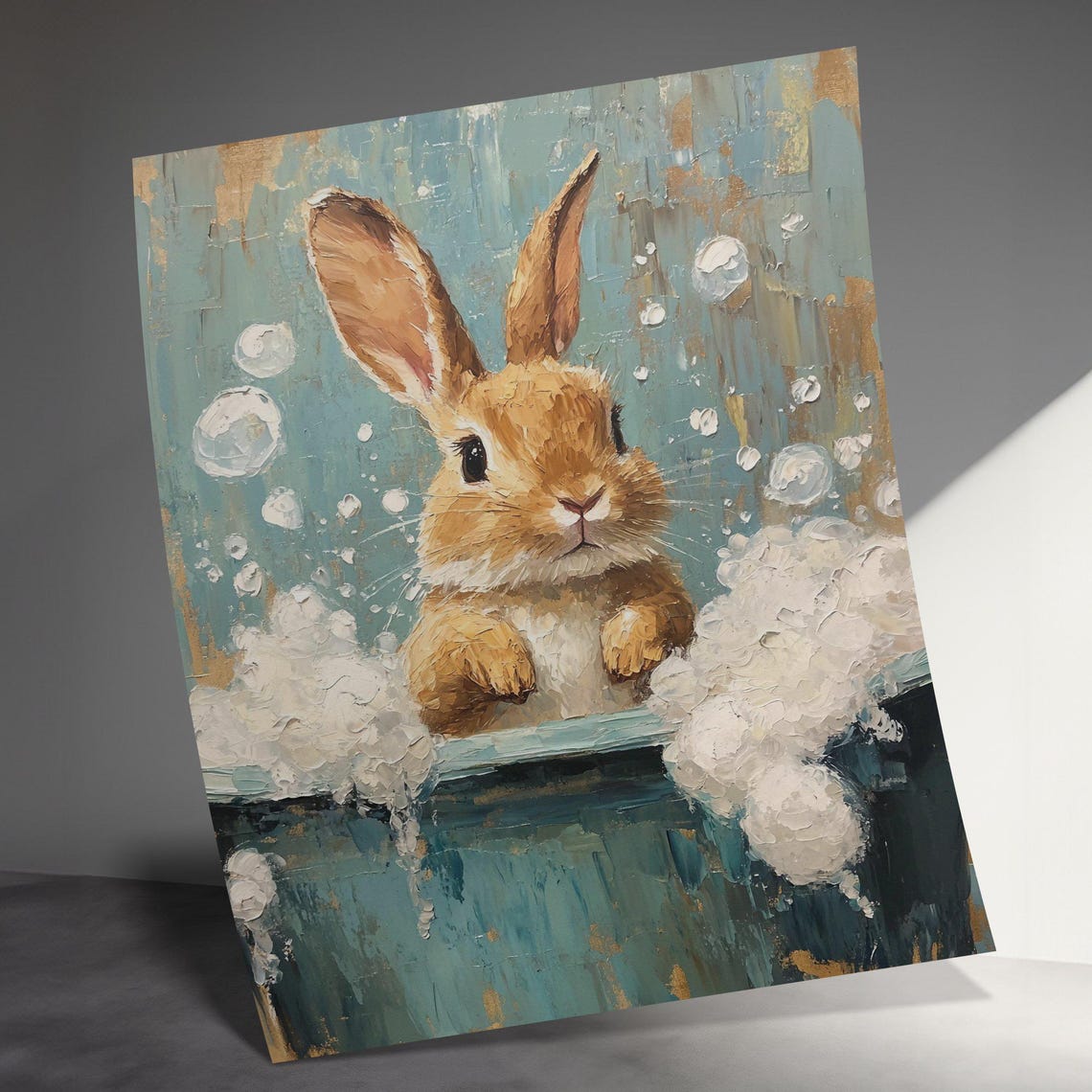 Cute Bunny In Bubble Bath Adorable Rabbit Painting Nursery Poster - Image 3