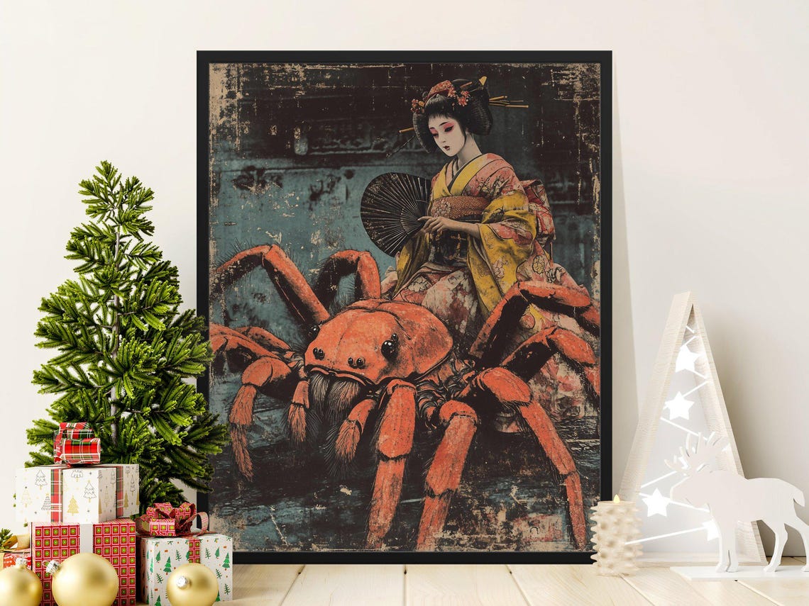 Geisha Riding Giant Red Spider Vintage Japanese Fantasy Poster - Image 2