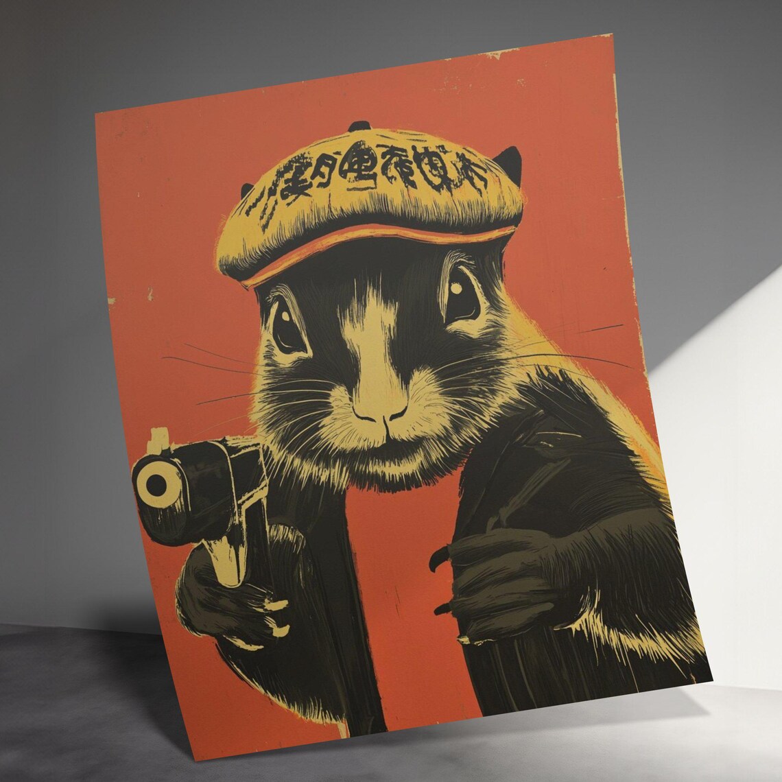 Squirrel In Flat Cap Holding Gun Retro Gangster Style Art Poster - Image 3