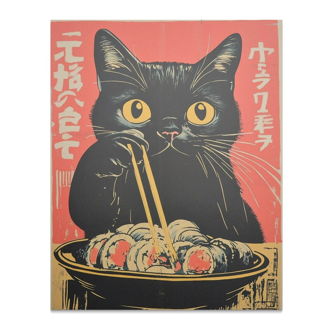 Vintage Style Cat Eating Sushi, Japanese-Inspired Poster Print - Image 2