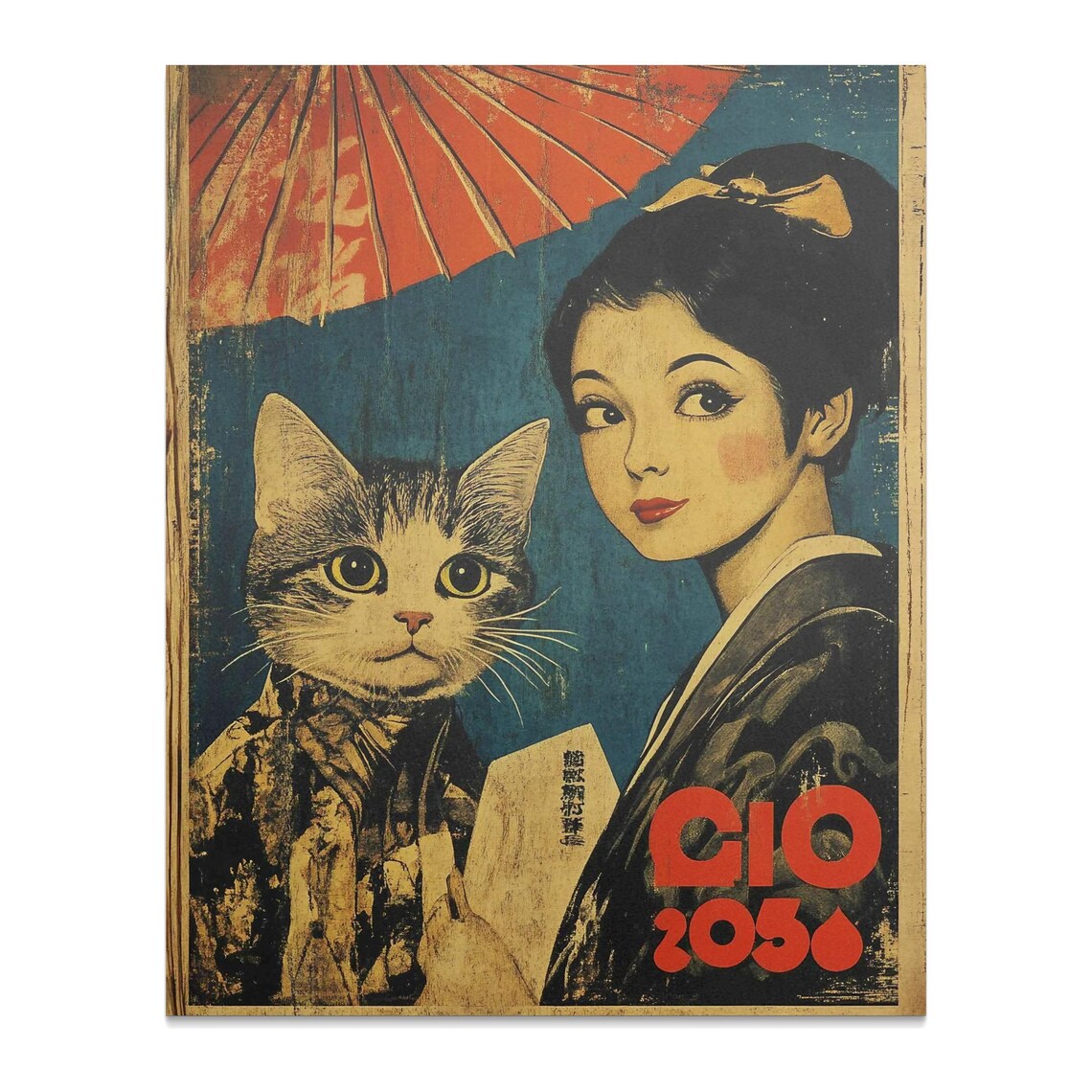 Retro Japanese Cat And Geisha Style Woman CIO 2050 Art Poster - Image 2