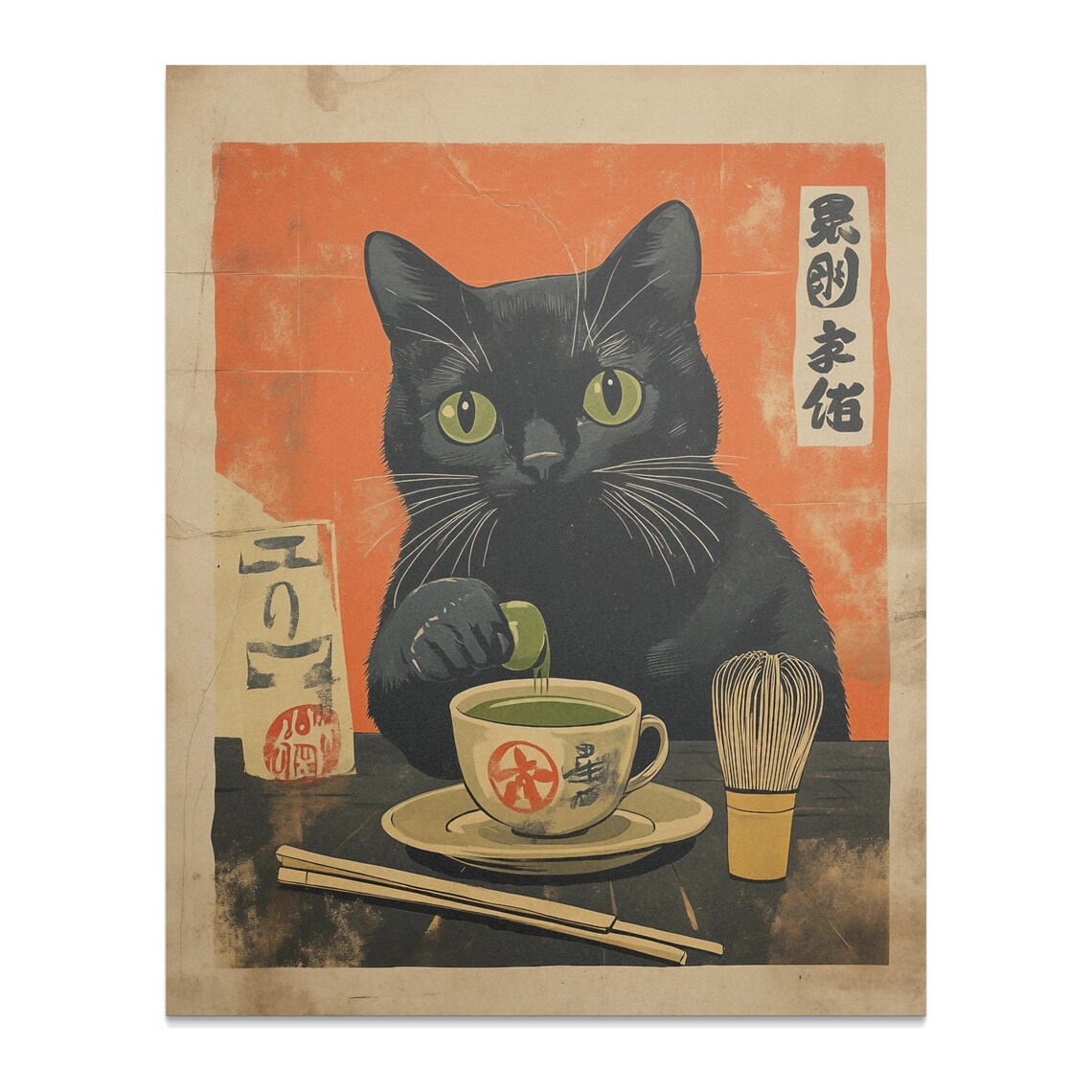 Black Cat Pouring Matcha Tea Japanese Tea Ceremony Animal Poster - Image 2