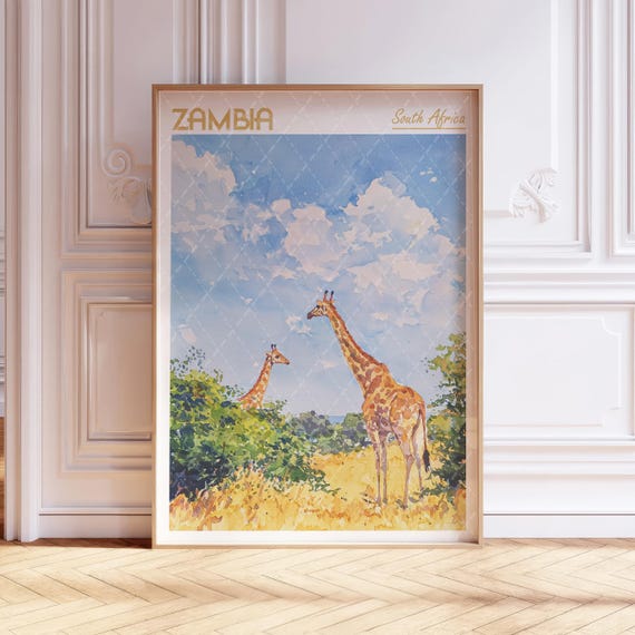 Zambia Watercolor Art Print South Africa Travel Poster World Cities Wall Pastel Colors