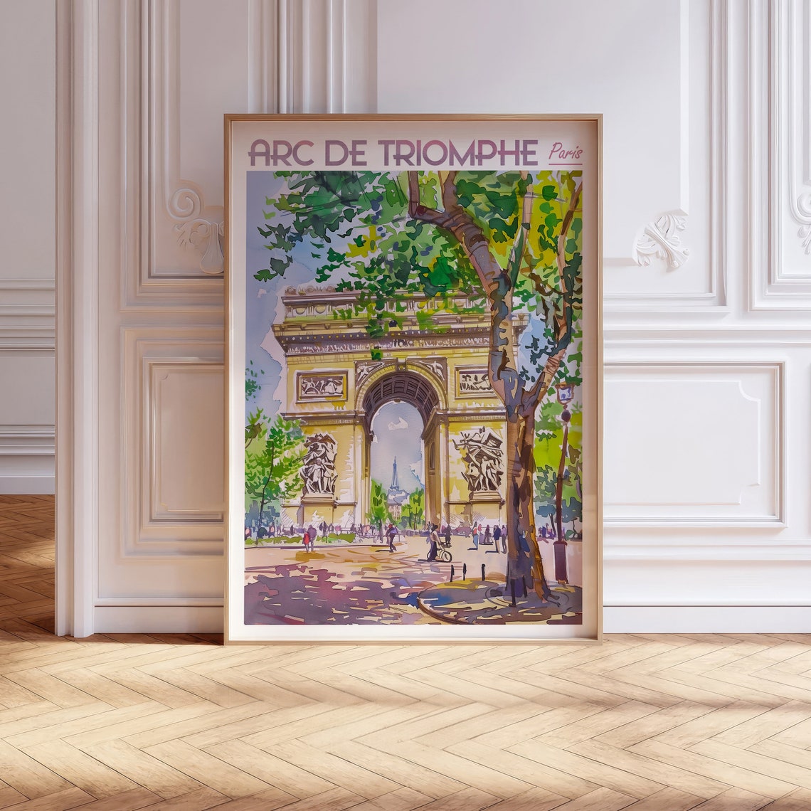 Arc De Triomphe Paris Sunny Watercolor Landmark Travel Poster