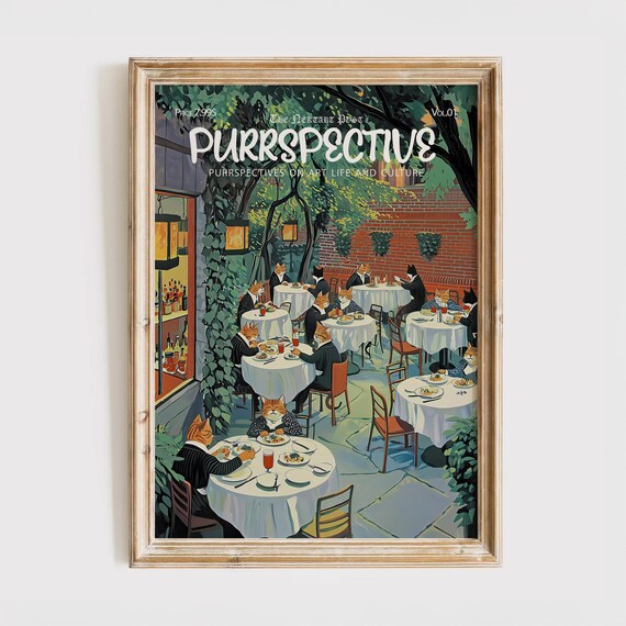 Purrspective Vol 1 Magazine Cover Poster of Cats Dining at a Restaurant