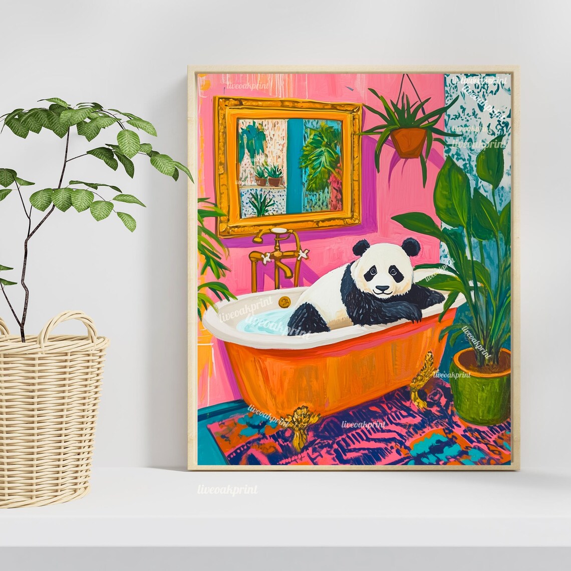 Maximalist Panda Vintage Bathroom Wall Art Print