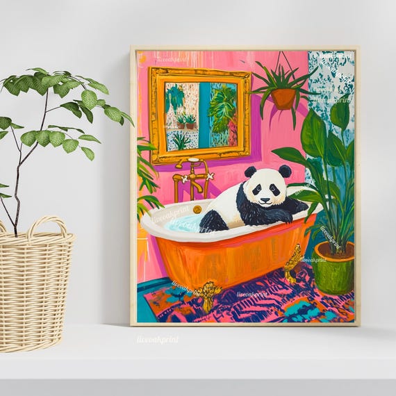 Maximalist Panda Vintage Bathroom Wall Art Print