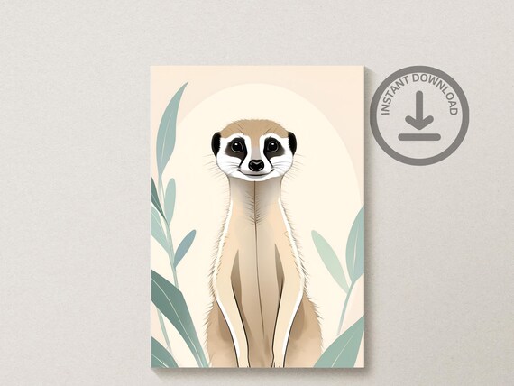 Meerkat Illustration Minimalist Boho Sage Wildlife Portrait Art Poster