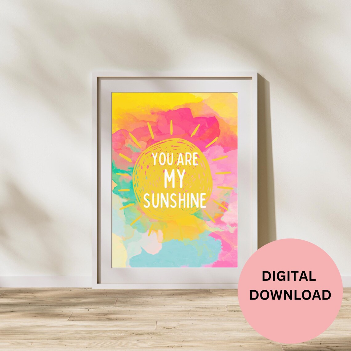 You Are My Sunshine Watercolor Sunset Sun Rainbow Kids Room Nursery Poster - Image 2