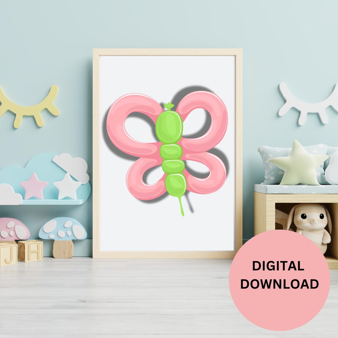 Cute Nursery Gift For New Parents Balloon Butterfly Wall Art For Baby Room Decor Pink Kids Bedroom Art Prints For Girl Baby Shower Gift