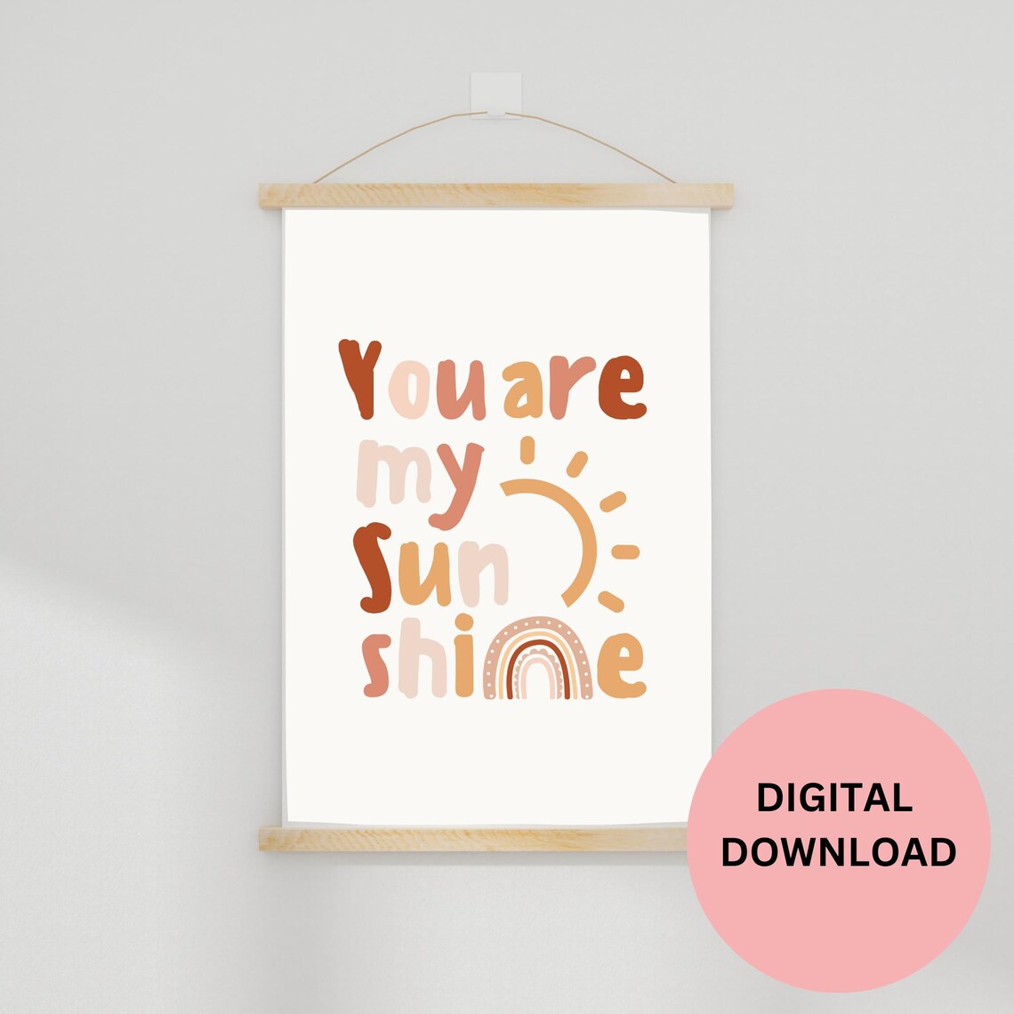 You Are My Sunshine Boho Quote Sun Rainbow Nursery Art Print - Image 3