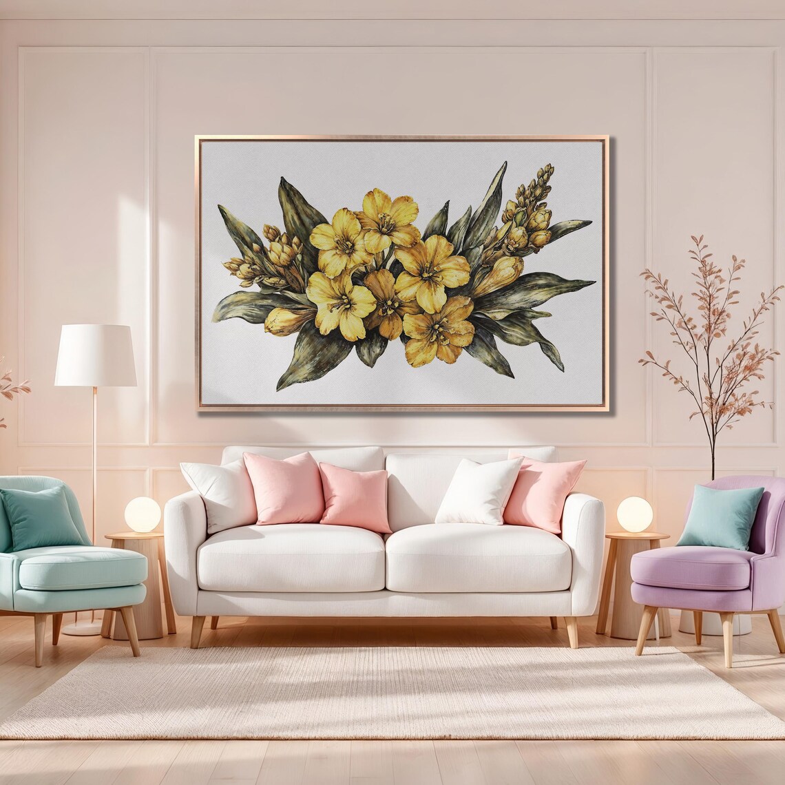 Radiant Golden Yellow Flowers Bouquet Botanical Painting Poster - Image 4