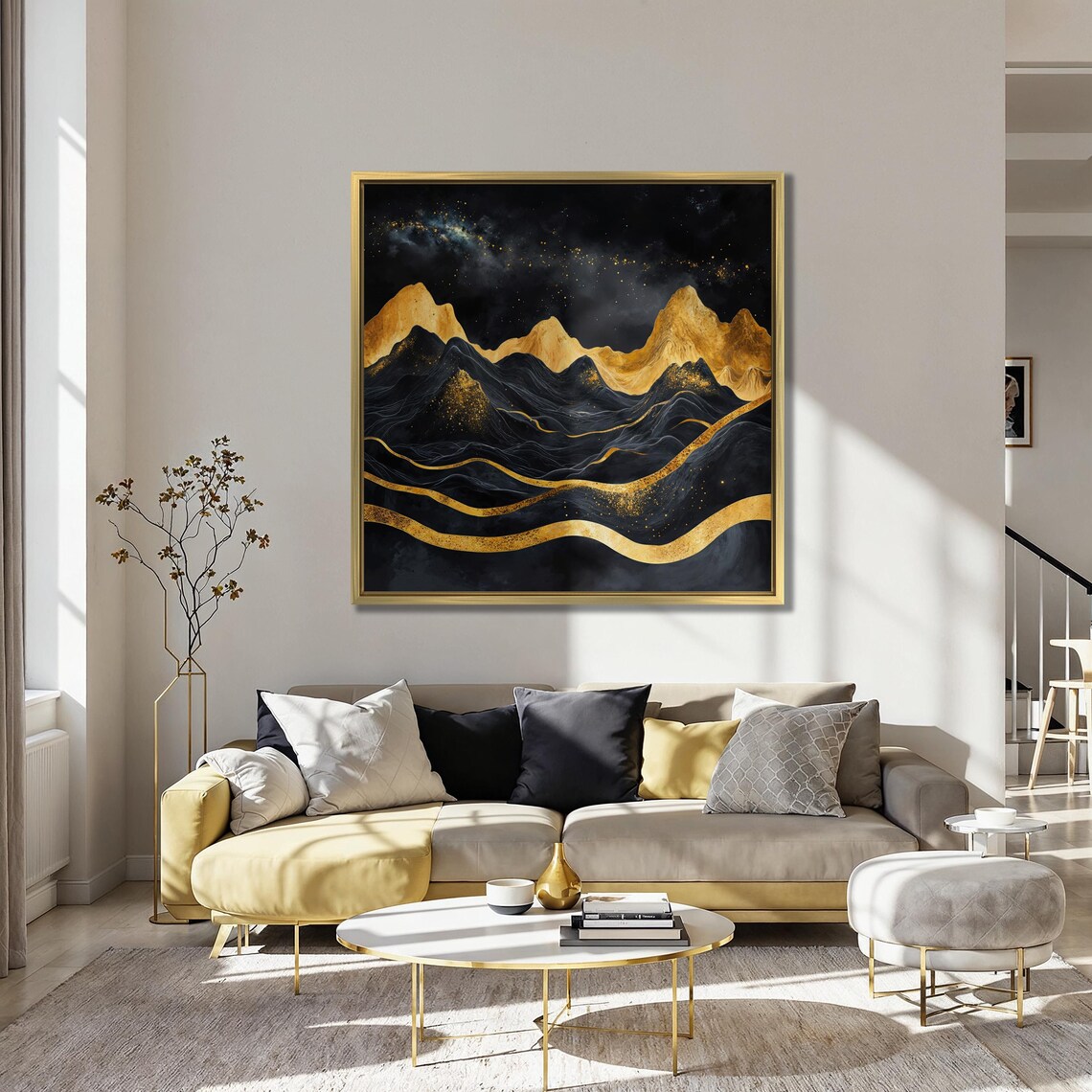 Black And Gold Mountains Wall Art Abstract Night Landscape Print Luxury Wall Decor Mountain Poster Starry Sky Artwork Ready To Hang - Image 5