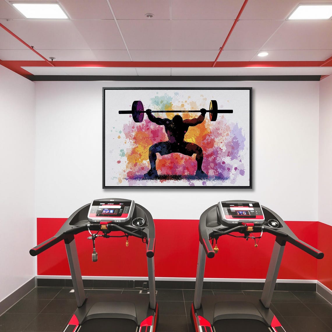 Weightlifter Silhouette Holding Barbell Overhead Splash Art Poster - Image 5