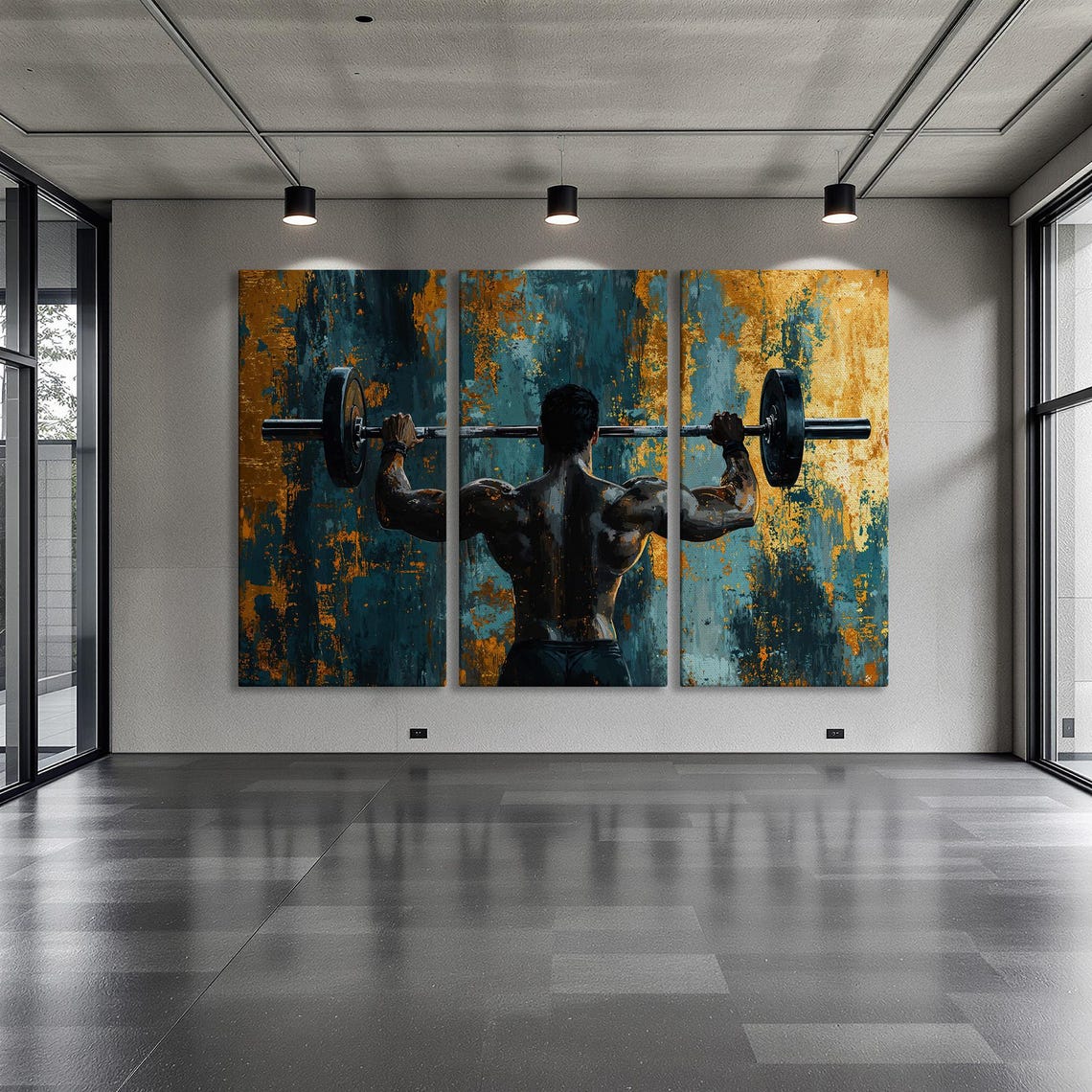 Bodybuilder Back View Lifting Barbell Dark And Gold Texture Poster - Image 6