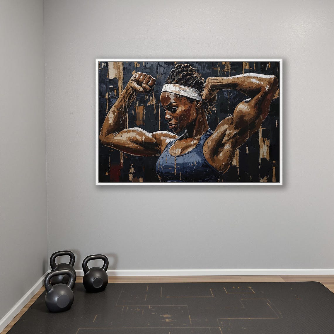 Powerful Female Athlete Double Biceps Flex Pose Portrait Poster - Image 4