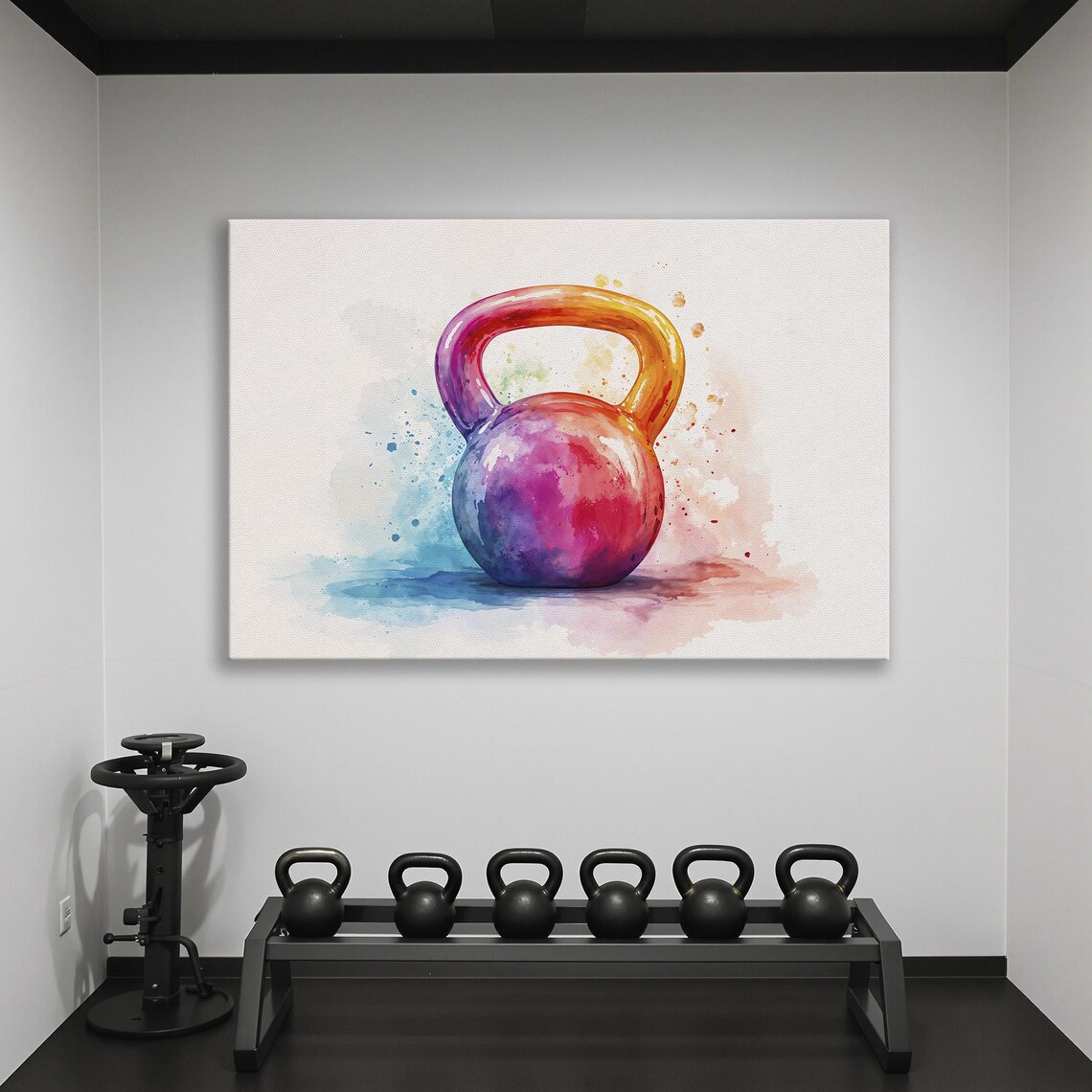 Watercolor Kettlebell In Purple And Red Tones Gym Fitness Art Poster - Image 2