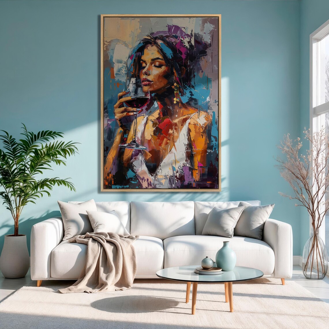 Elegant Woman Drinking Red Wine, Abstract Art Print - Image 2