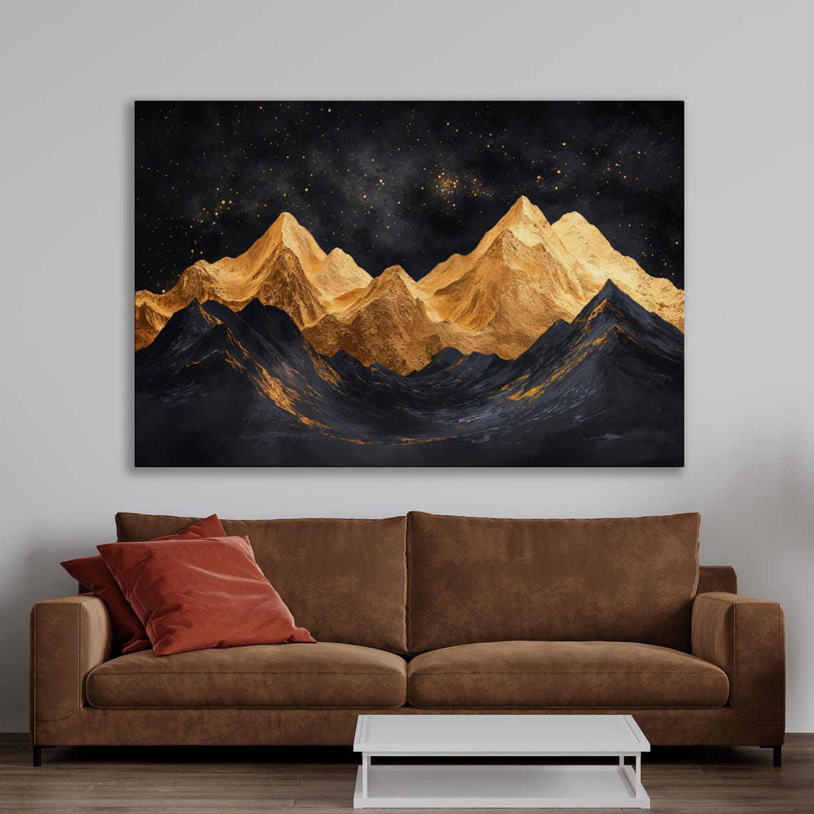 Majestic Golden Mountain Peaks Under A Starry Night Sky Poster - Image 3