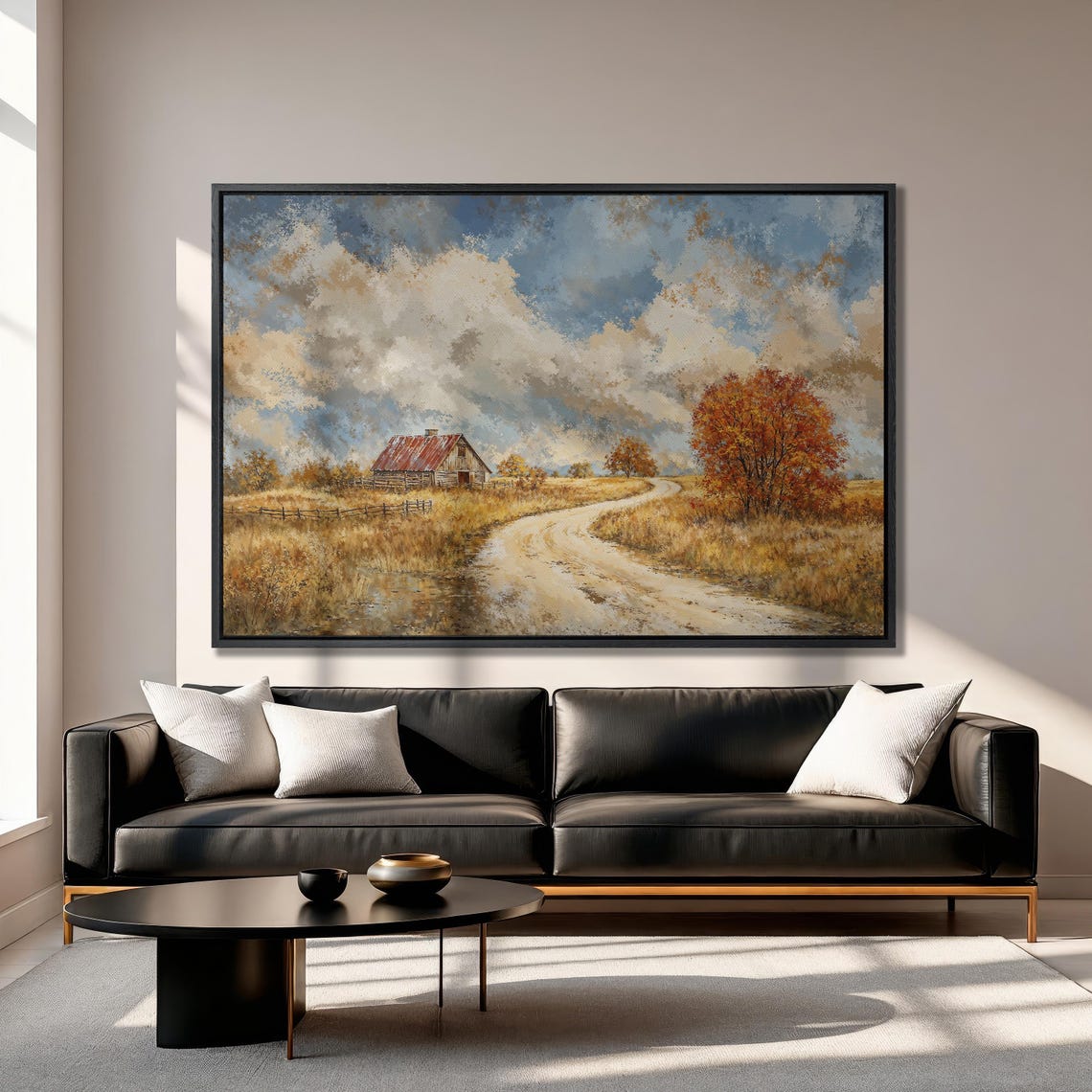 Rustic Autumn Barn Beside Winding Country Road Landscape Poster - Image 3