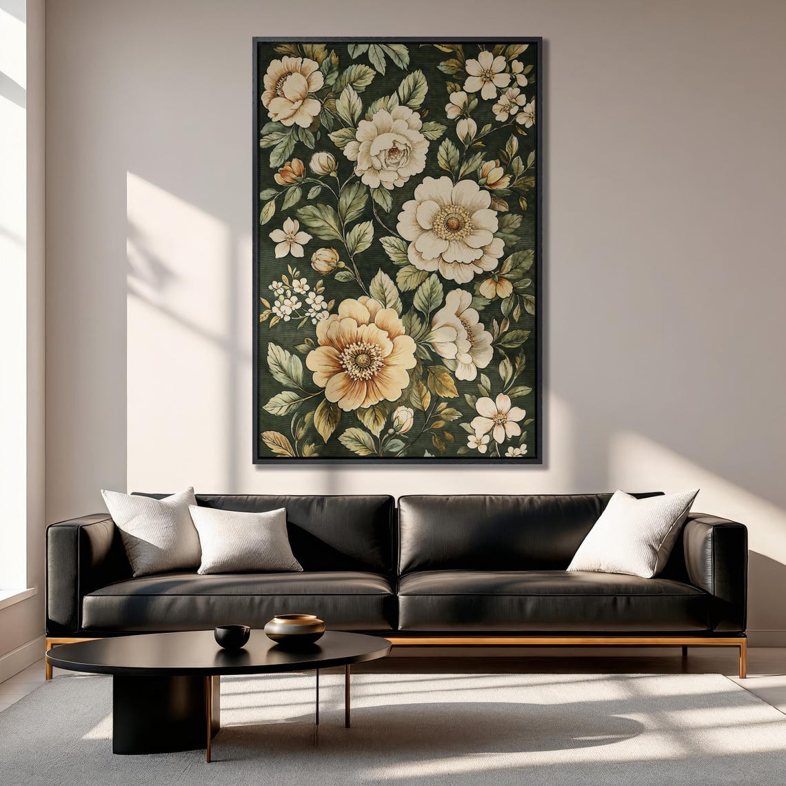 Cream White Wildflowers on Deep Green Morris Style Wall Print - Image 6