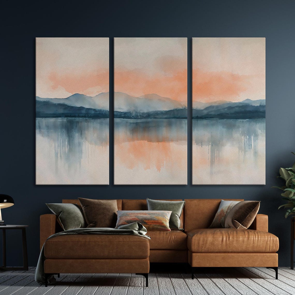 Minimalist Mountain Lake Reflection Watercolor Landscape Poster - Image 6