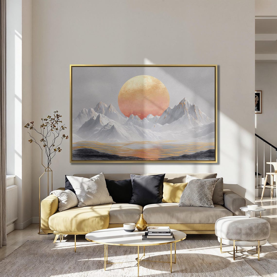 Sun Rising Over Snowy Peaks With Golden Waves Abstract Poster - Image 3