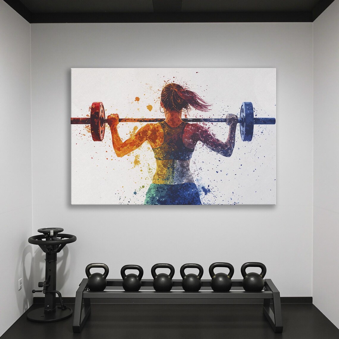 Woman Weightlifter Squatting With Barbell Splash Watercolor Poster - Image 2