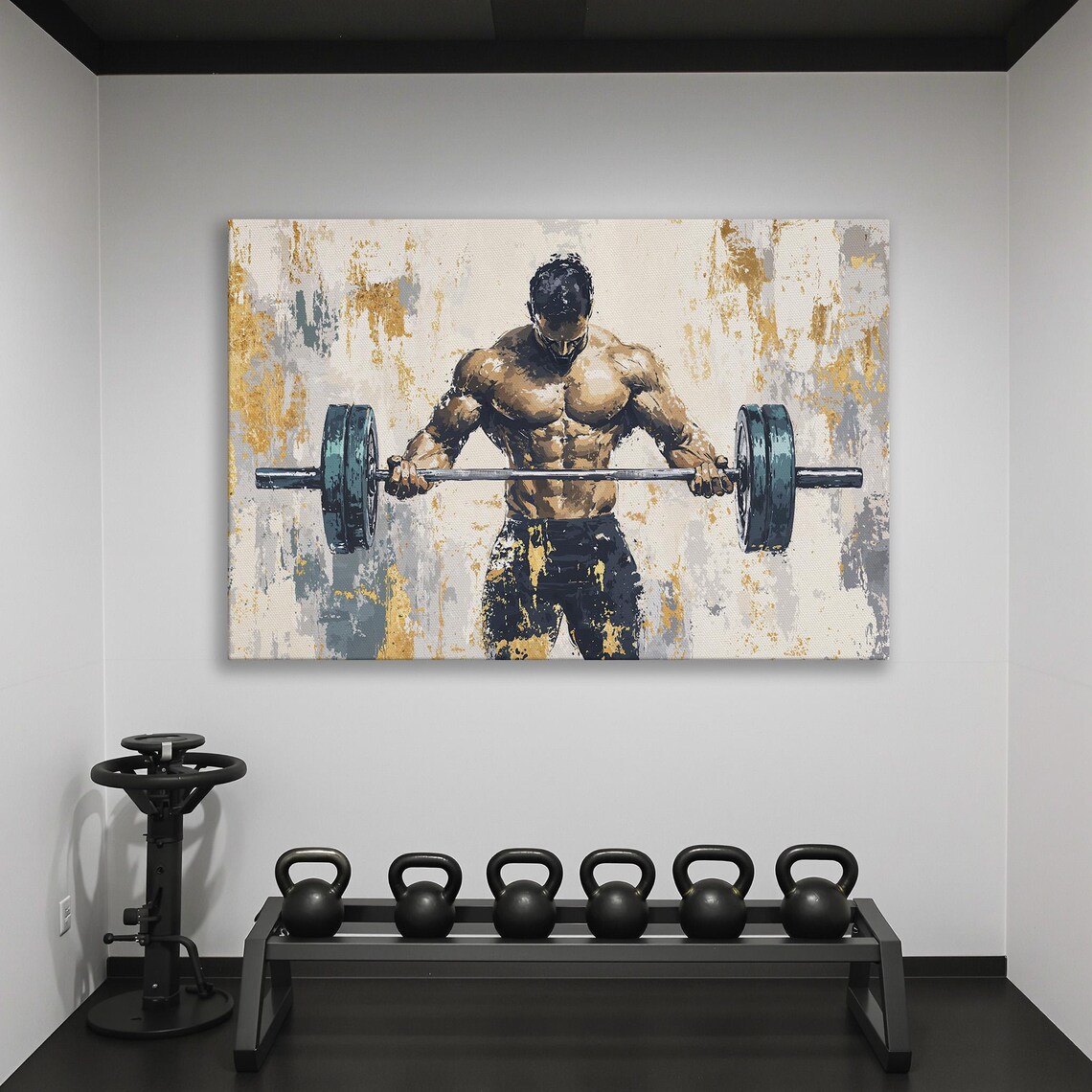 Muscular Man Lifting Weights, Fitness Wall Art Print - Image 2