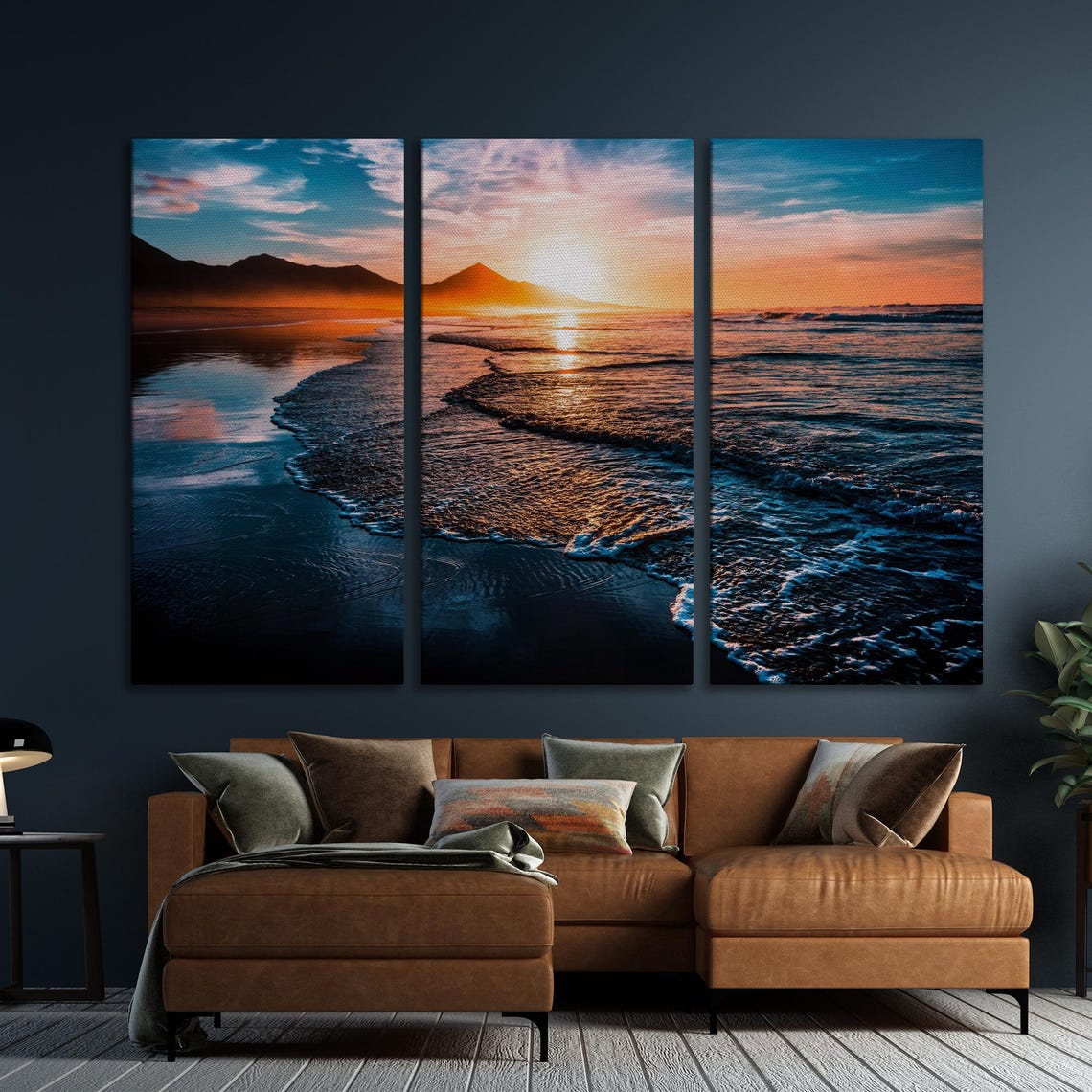 Beach Sunset Over Ocean Waves With Mountain Silhouette Art Poster - Image 5