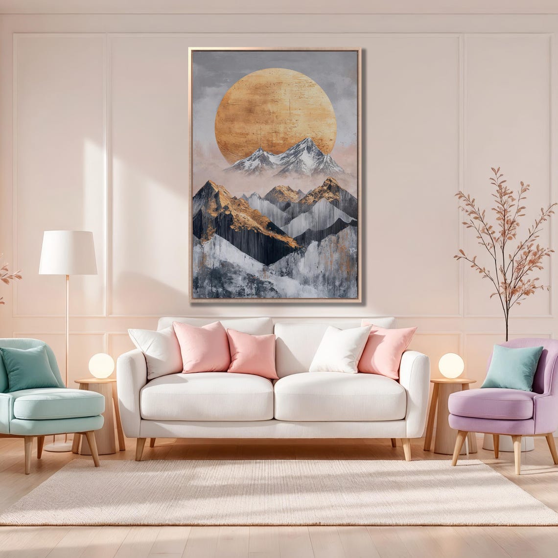 Abstract Sun And Mountains Wall Art Modern Landscape Painting Print Nature Wall Decor Snowy Mountain Large Poster Ready To Hang Gift - Image 5