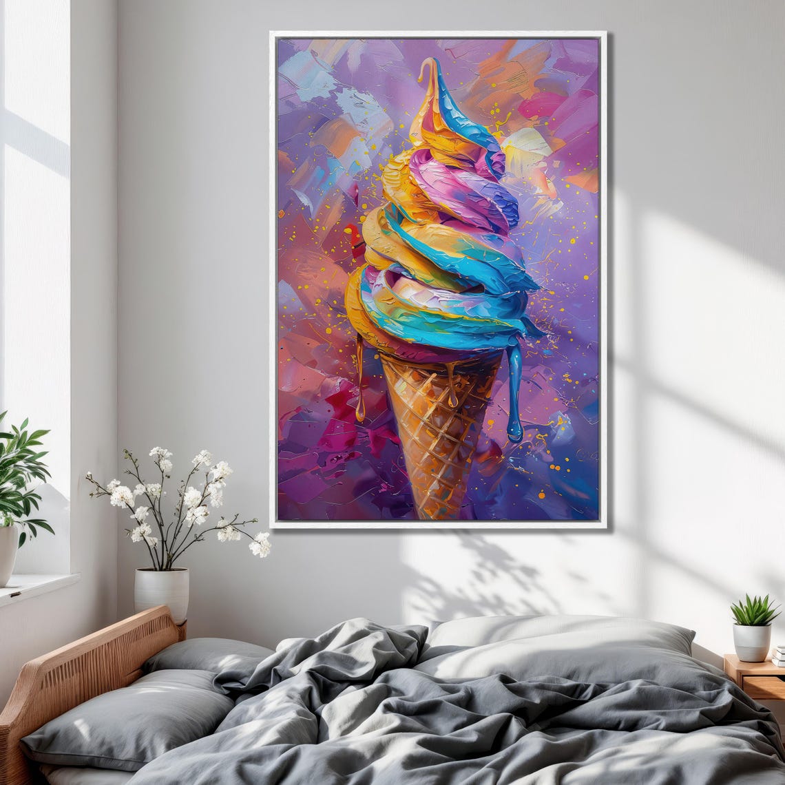 Rainbow Swirl Ice Cream Cone Colorful Abstract Dessert Art Poster - Image 5