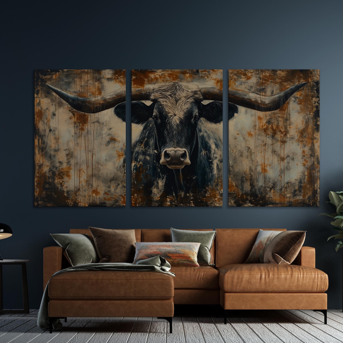 Rustic Bull Painting, Abstract Longhorn Art Print - Image 5