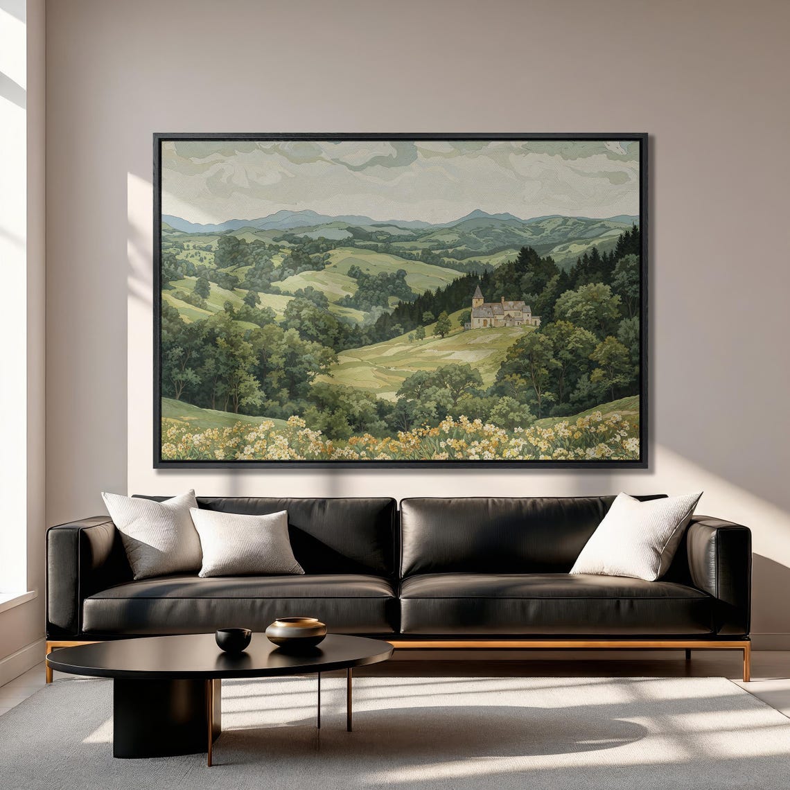 Serene Mountain Landscape With A Castle Framed Print Extra Large Countryside Wall Art Nature Scenery Wall Decor Ready To Hang - Image 3