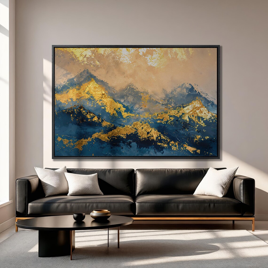 Abstract Mountain Landscape Art Print, Blue and Gold - Image 3