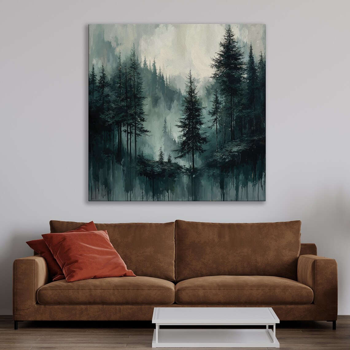 Misty Forest Landscape Art Print, Dark Woods - Image 2