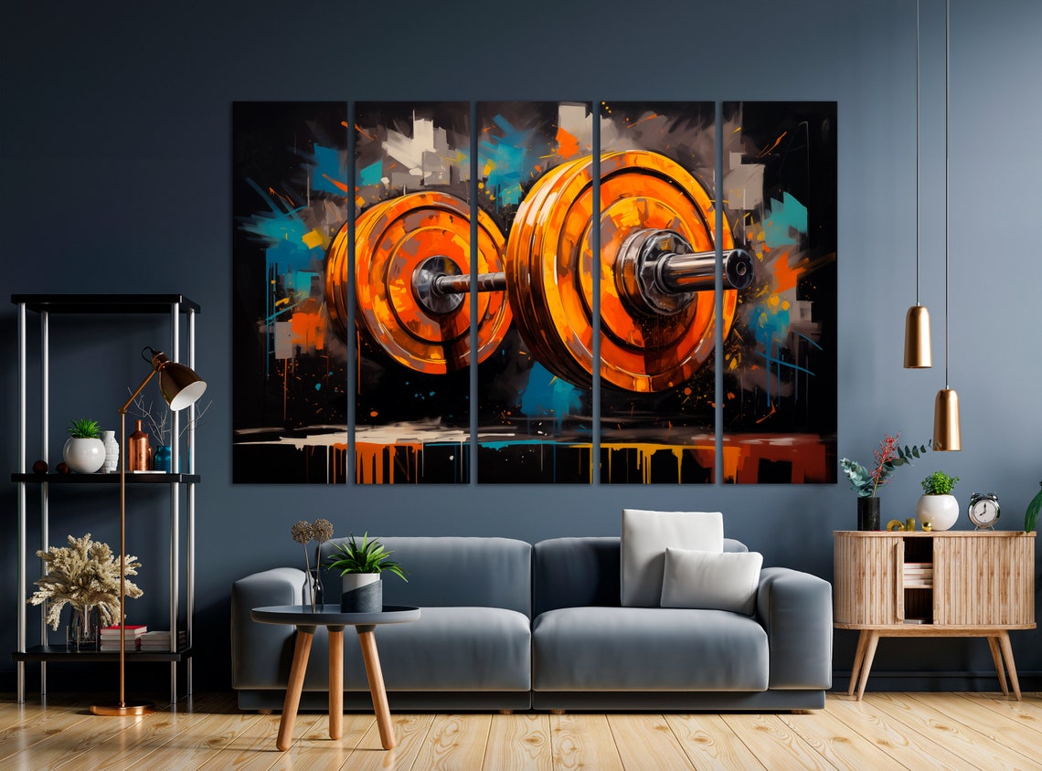Orange Barbell Graffiti Gym Strength Training Motivational Wall Art - Image 2