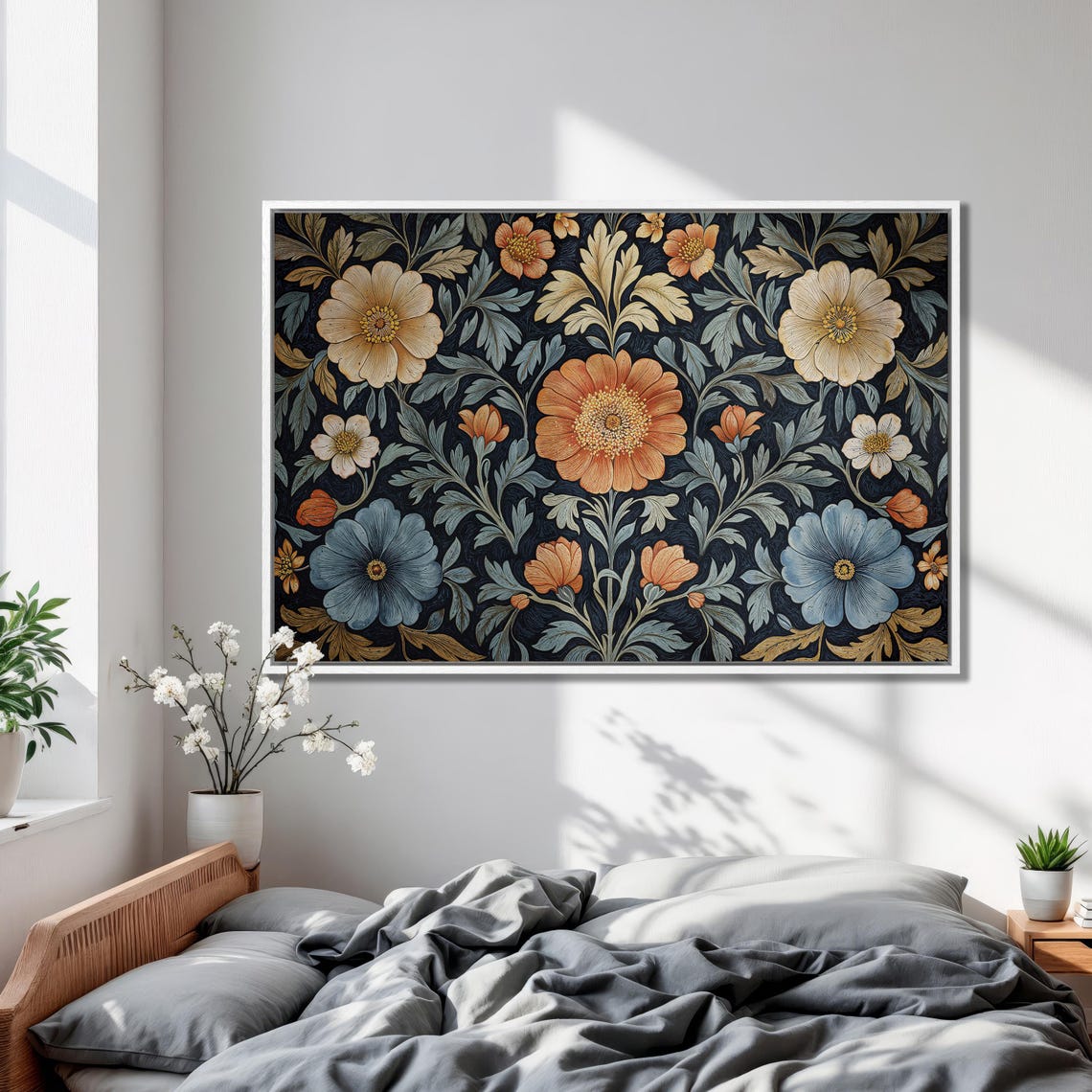 Symmetric William Morris Floral Pattern on Dark Ground Poster - Image 2