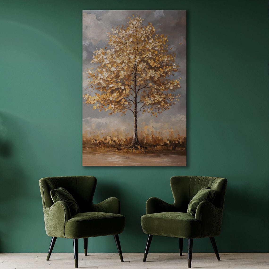 Golden Leaf Tree by the Water Impressionist Nature Painting Poster - Image 2