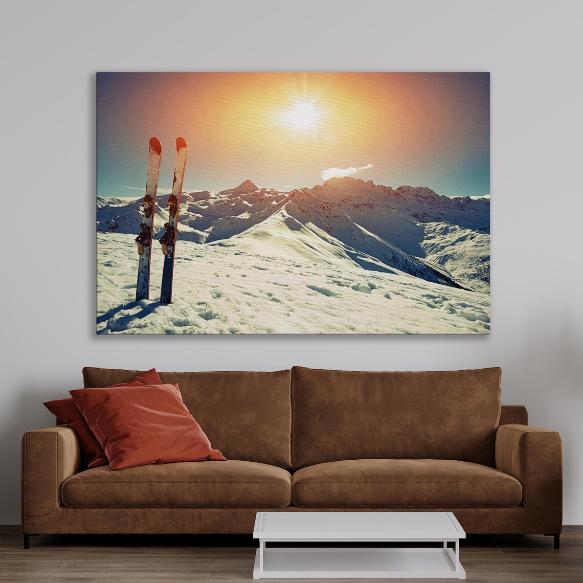 Sunny Winter Mountains Skiing Panoramic Art Print - Image 2