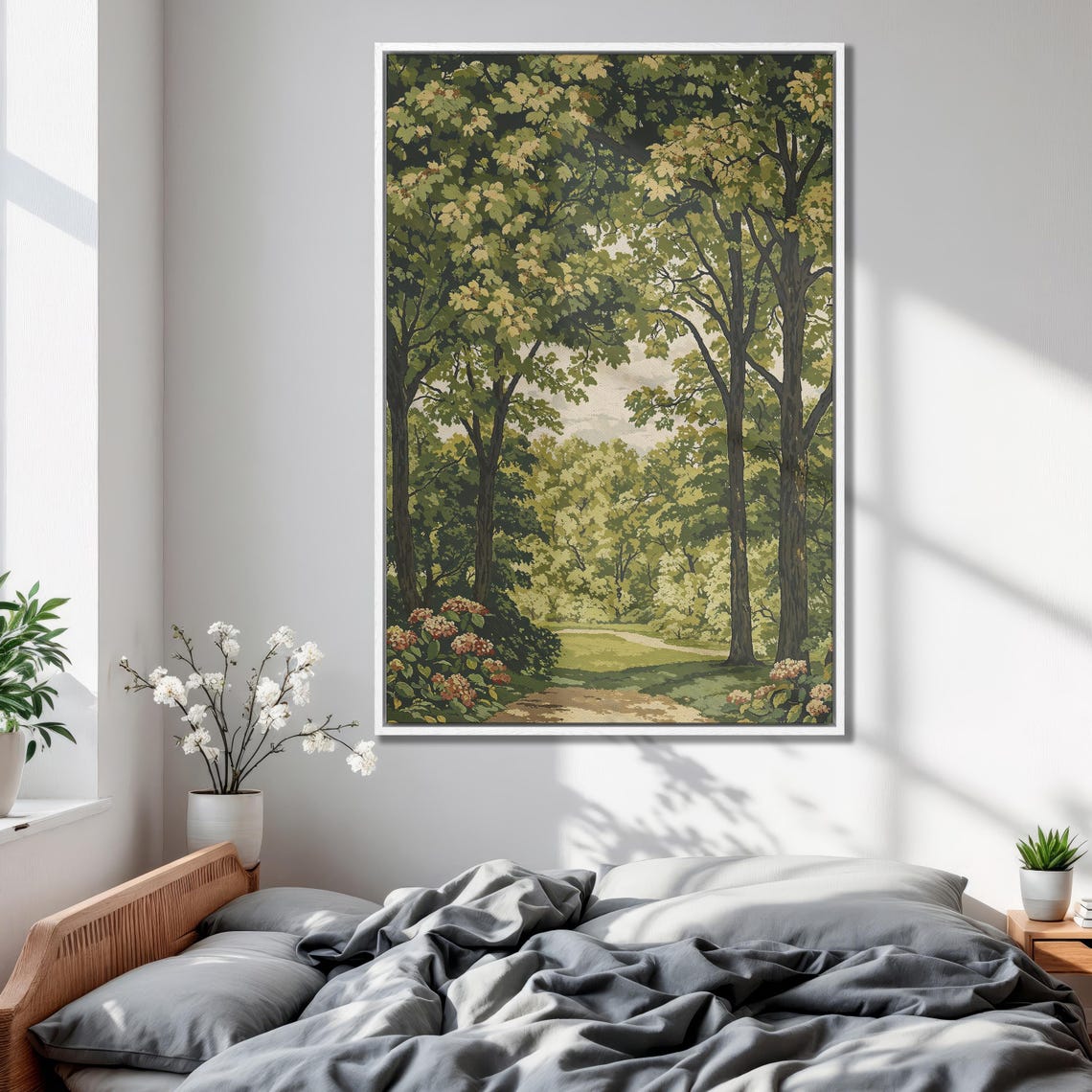 Peaceful Green Landscape Extra Large Framed Print Minimalist Nature Wall Art Tranquil Forest Trail Scene Decor Ready To Hang - Image 2