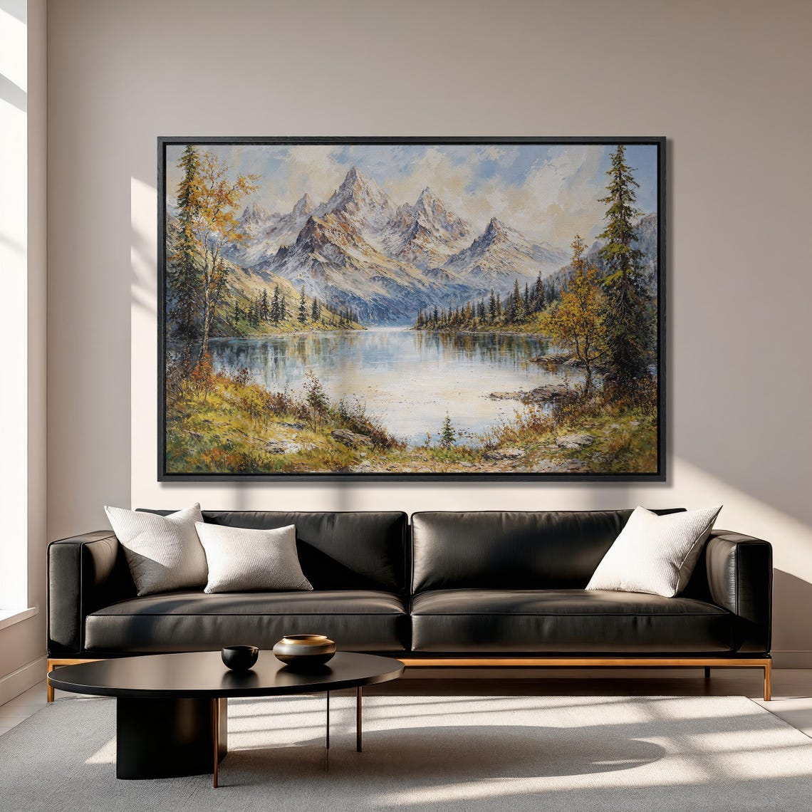 Alpine Lake with Jagged Snow Capped Peaks Fine Painting Poster - Image 3