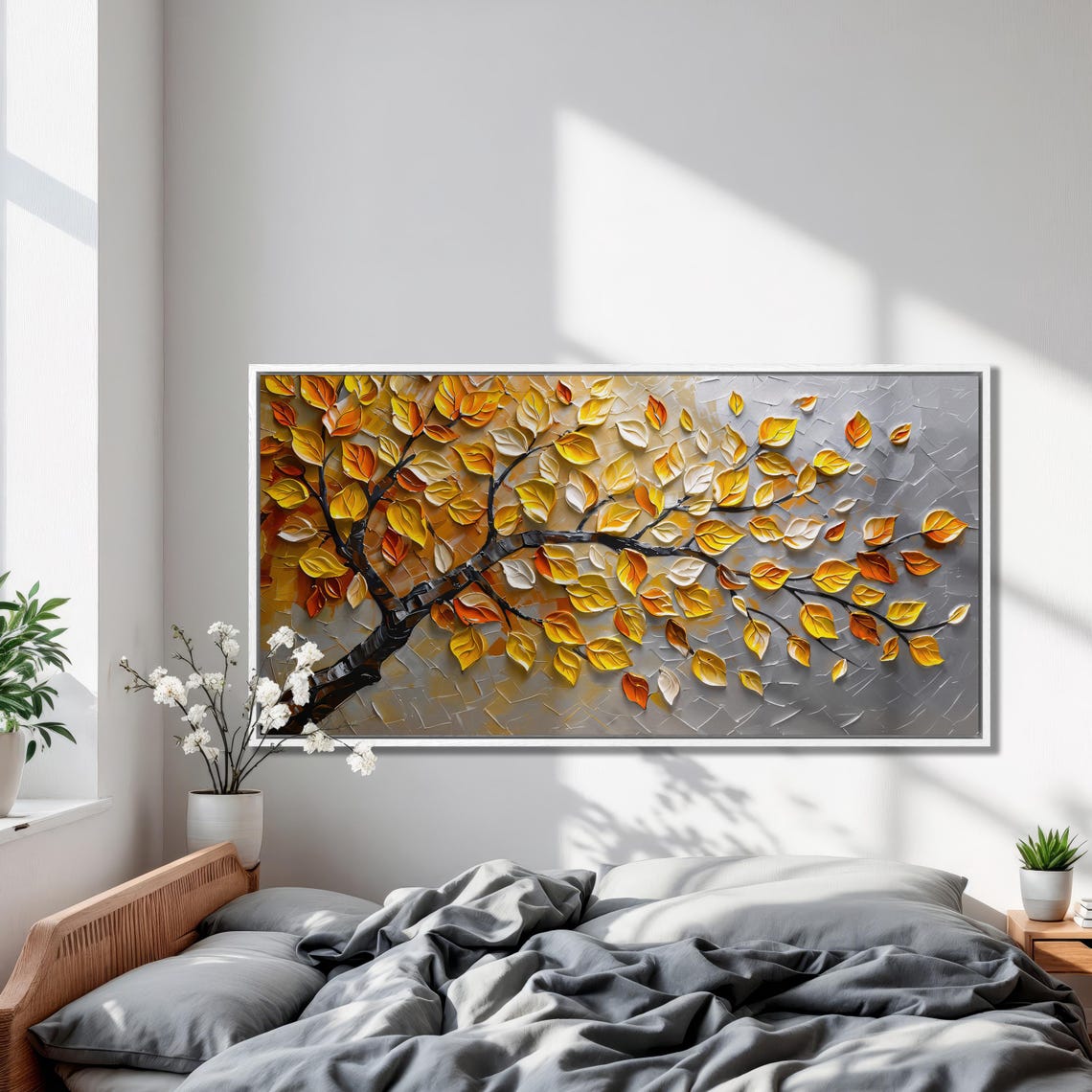 Abstract Autumn Tree Golden Leaves Textured Relief Art Poster - Image 4