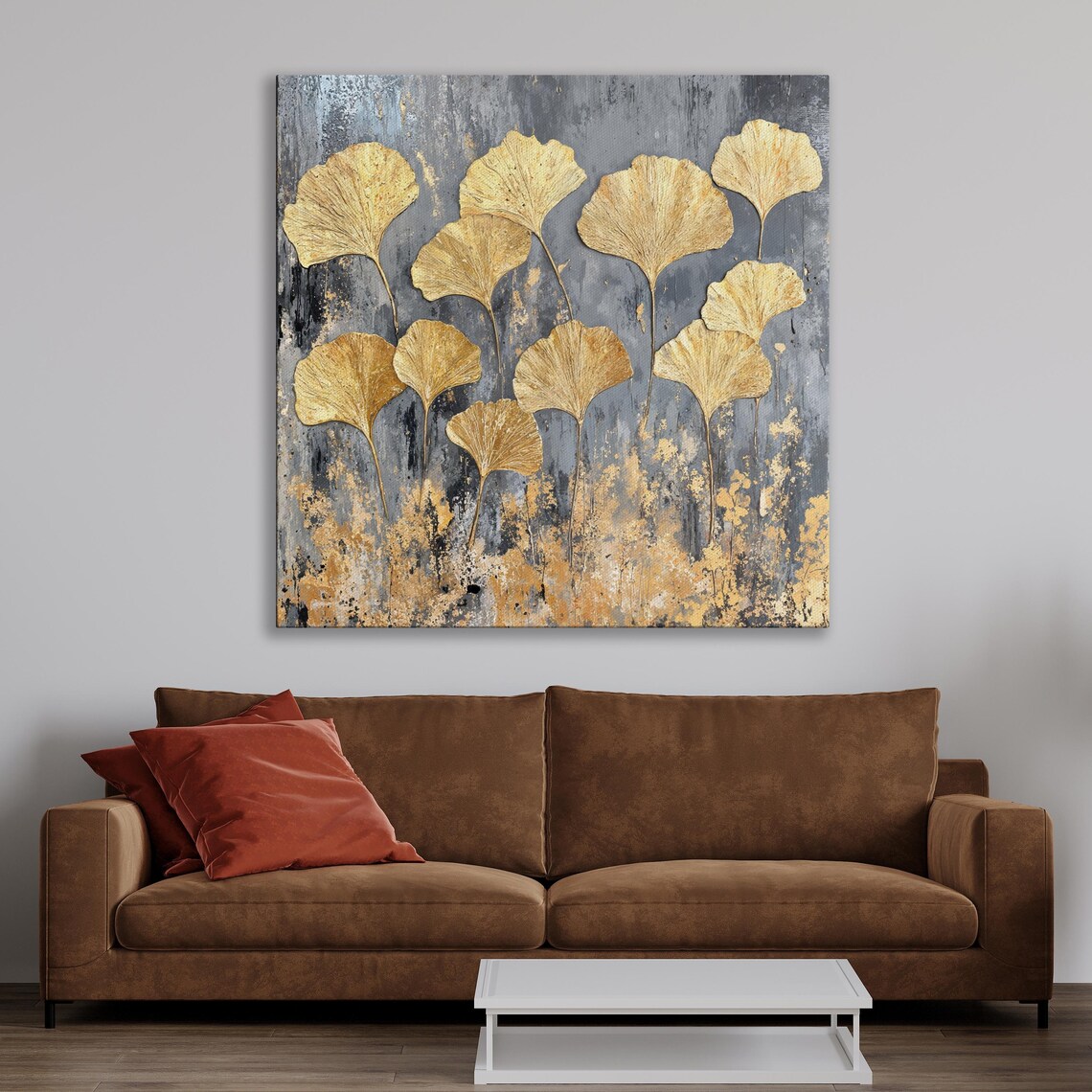 Elegant Gold Ginkgo Leaves Wall Art Abstract Leaf Painting Print Modern Botanical Wall Decor Large Luxury Poster Ready To Hang Gift - Image 2